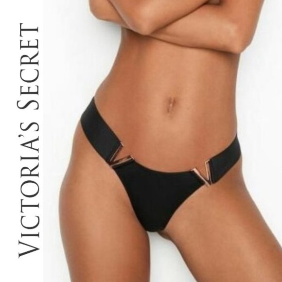 NWT VICTORIAS SECRET V Logo Shine Brazilian Panty - Picture 1 of 6